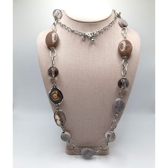 Chico's Long 42" Bead Necklace Beige Lavender Clear Layering - Picture 3 of 14